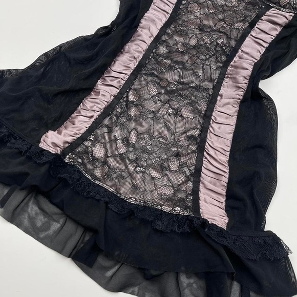 Y2K Gothic Coquette Babydoll Lingerie Dress Euro Bows Black Lace Women's 36D - Picture 2 of 7